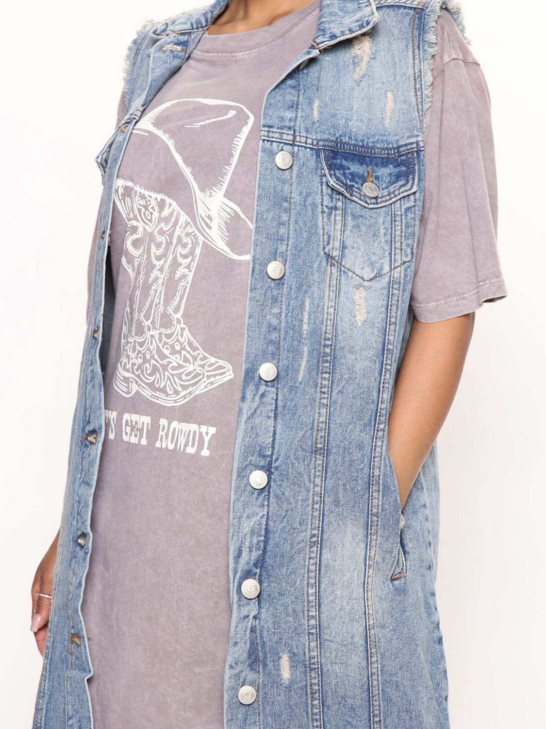 Long Sleeveless Denim Jacket