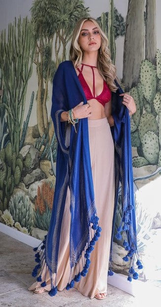 Blue Kimono with Tassels