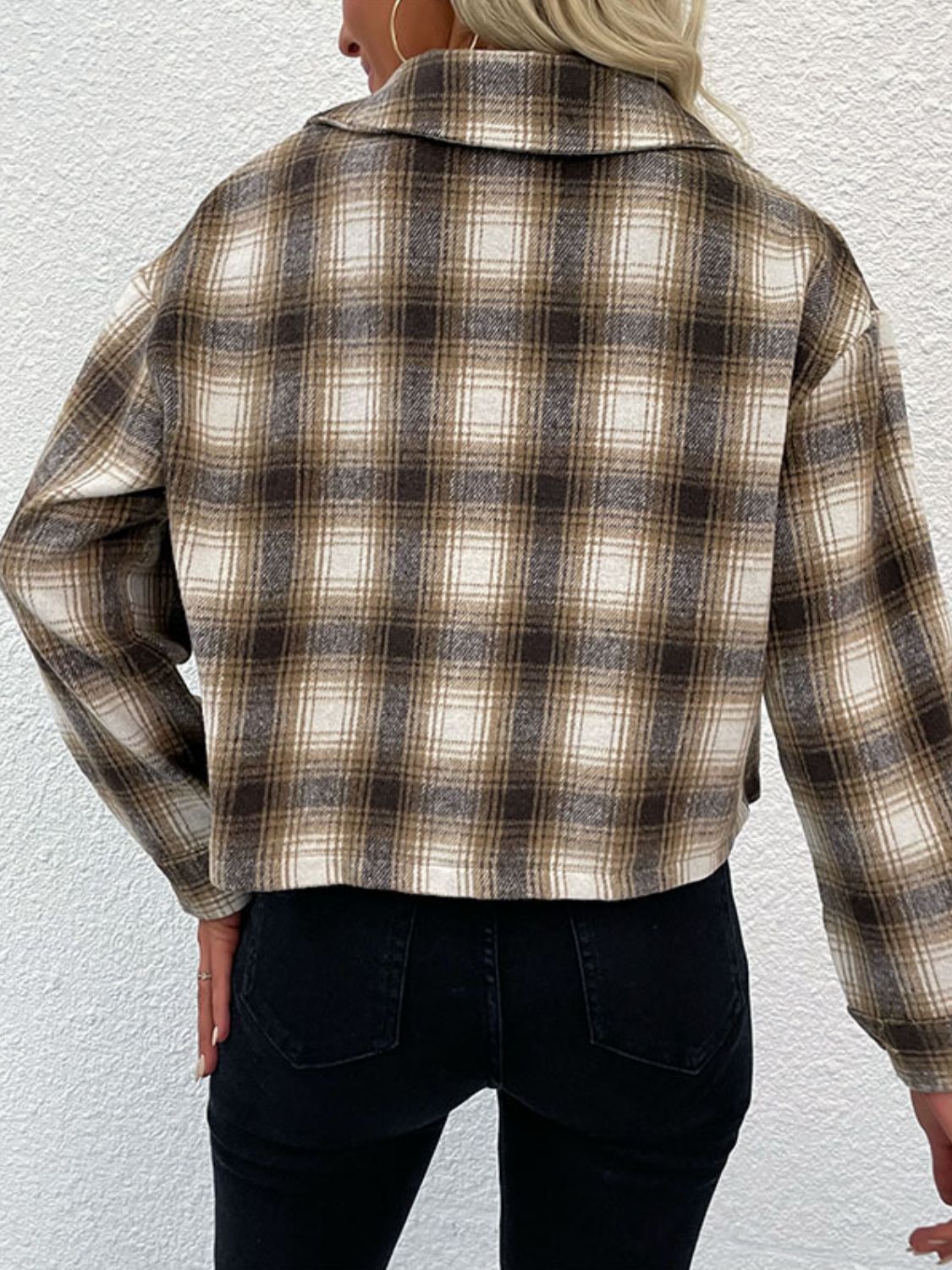 Plaid Button-Up Dropped Shoulder Jacket